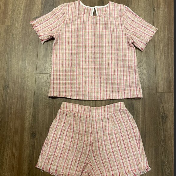 Pink and White Tweed Shorts and Top set, Size s/m - Picture 1 of 7